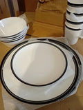 Black White Striped Melamine Dinner Set Dessert Plate Bowl Cups Durable Reusable