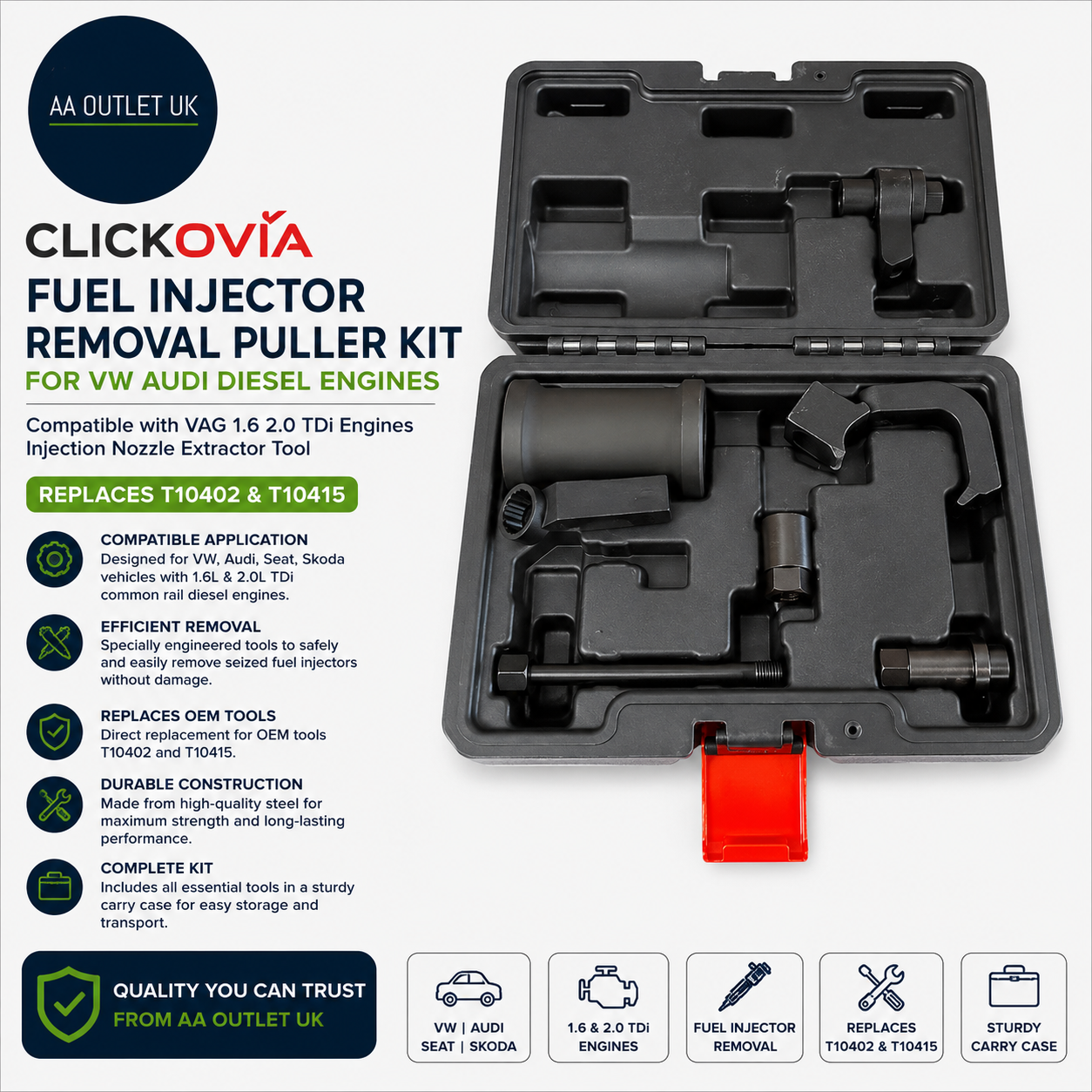 Fuel Injector Removal Puller Kit VW Audi Diesel VAG 1.6 2.0 TDi T10402 T10415