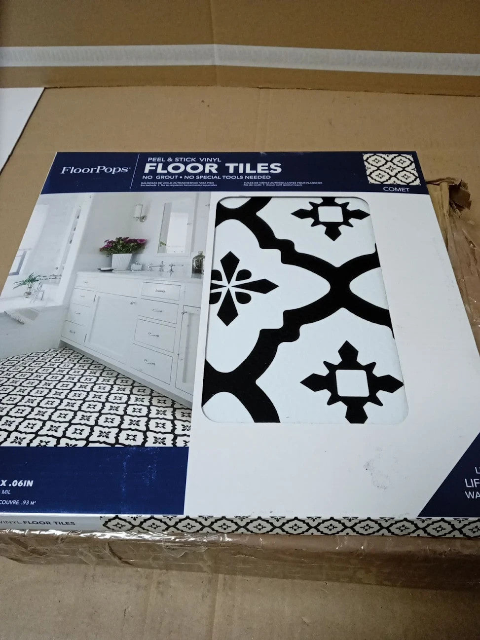 WallPops FP2480 Comet Peel & Stick Floor Tiles Blacks Set 10 Pieces 12x12in New