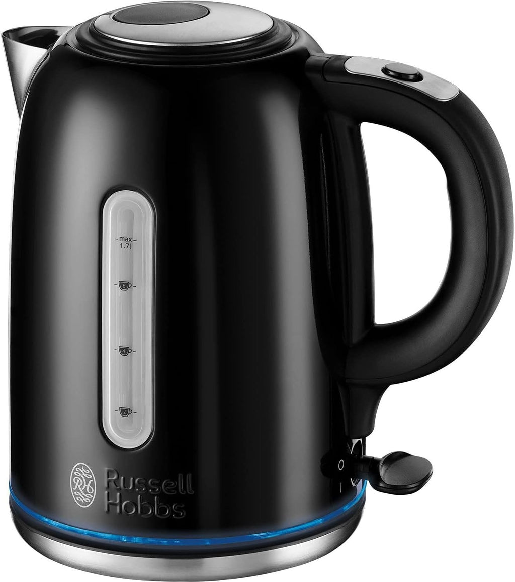 Russell Hobbs Black Stainless Steel Electric 1.7L Cordless Kettle 3kw New