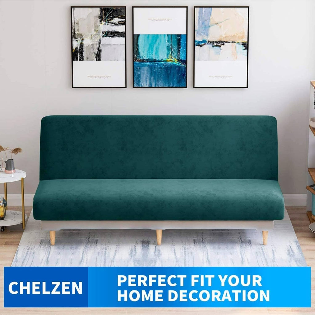 Chelzen Velvet Futon Cover High Stretch Armless Couch Spandex 80x170x80cm New