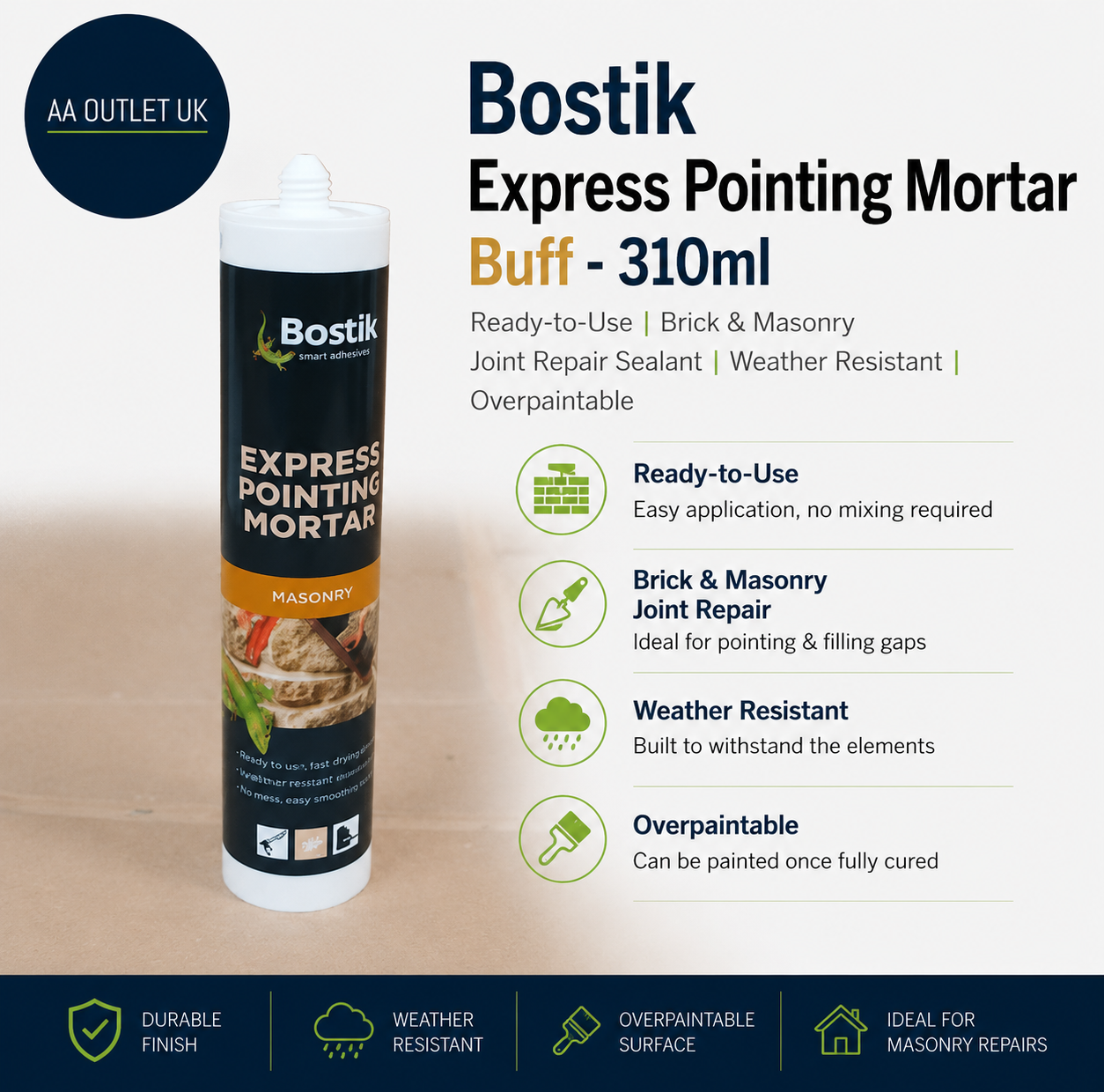 Bostik Express Pointing Mortar Buff 310ml Ready To Use Brick Masonry Joint
