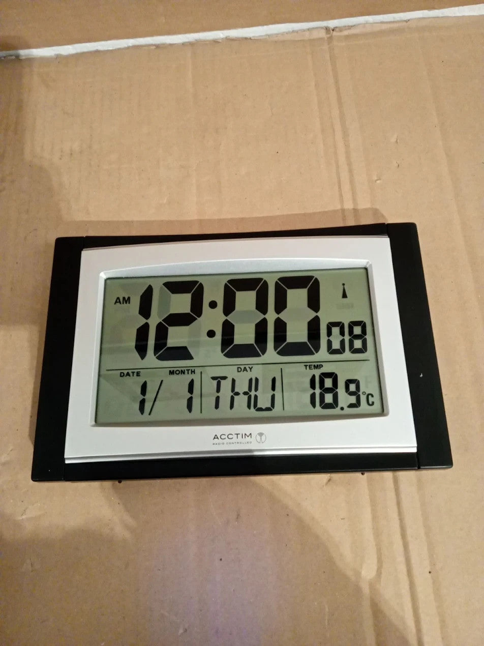 Acctim Stratus Radio Controlled Digital Wall Desk Clock LCD Display Temperature