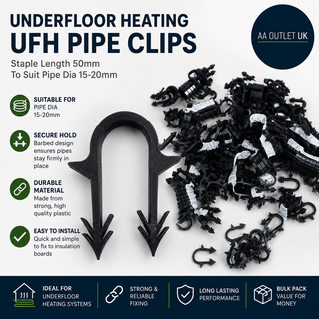 Pack OF Underfloor Heating UFH Pipe Clips Staple Length 50mm Suit Dia 15-20mm