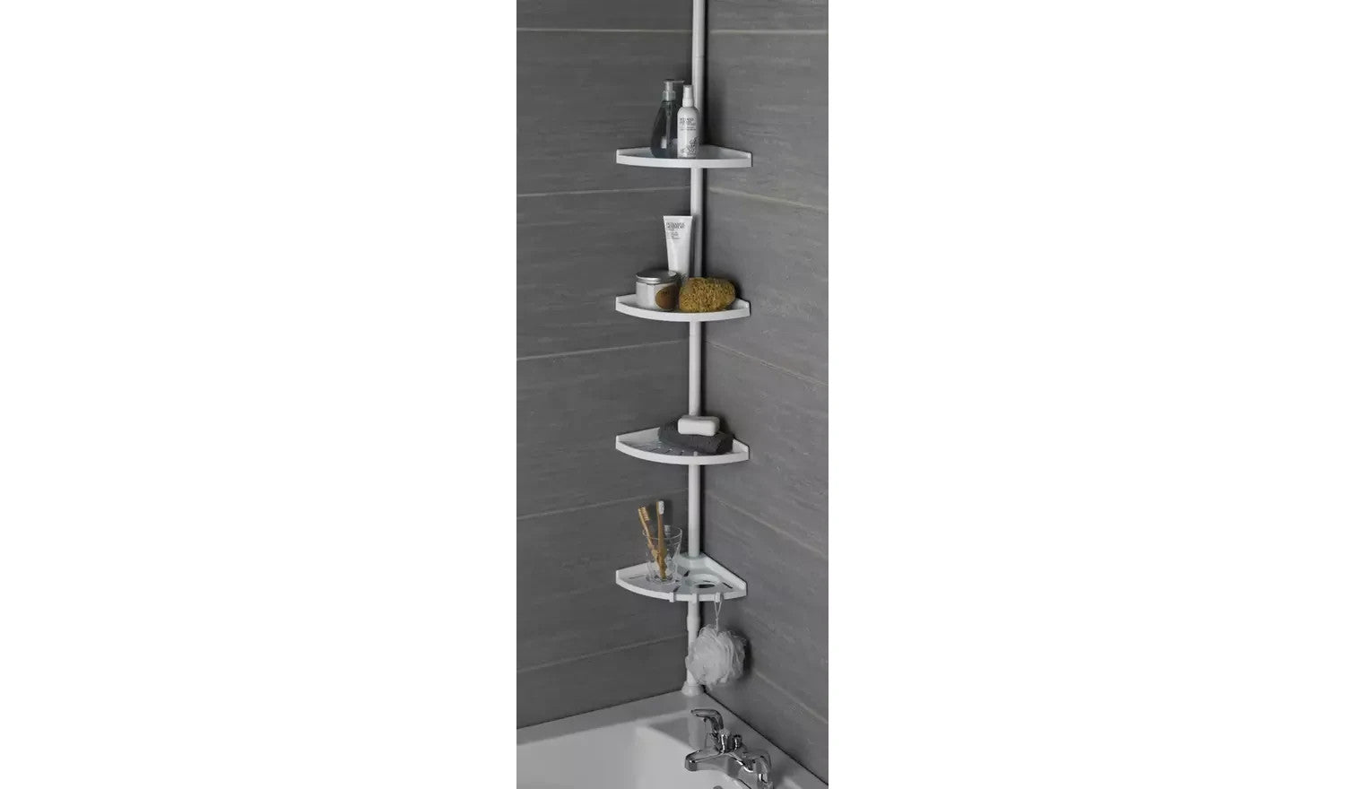 Argos Home Steel Shower Organiser Pole 4 Shelves 244x19.6x19.6cm White New