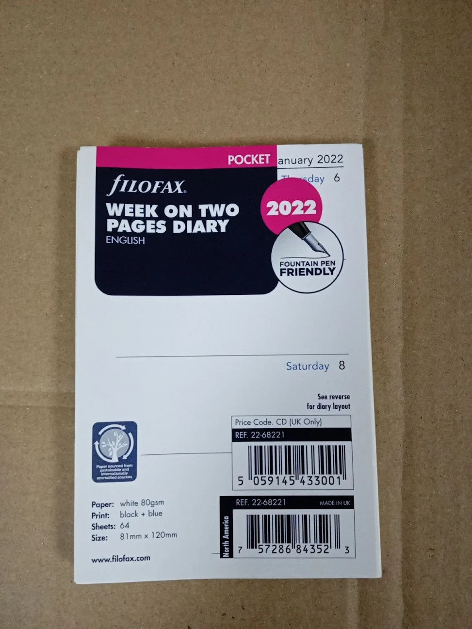 FILOFAX Pocket Week ON Two Pages Weekly Organizer English New