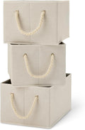 Amazon Basics Foldable Storage Bins Rope Handles Linen Large Pack Of 3 New