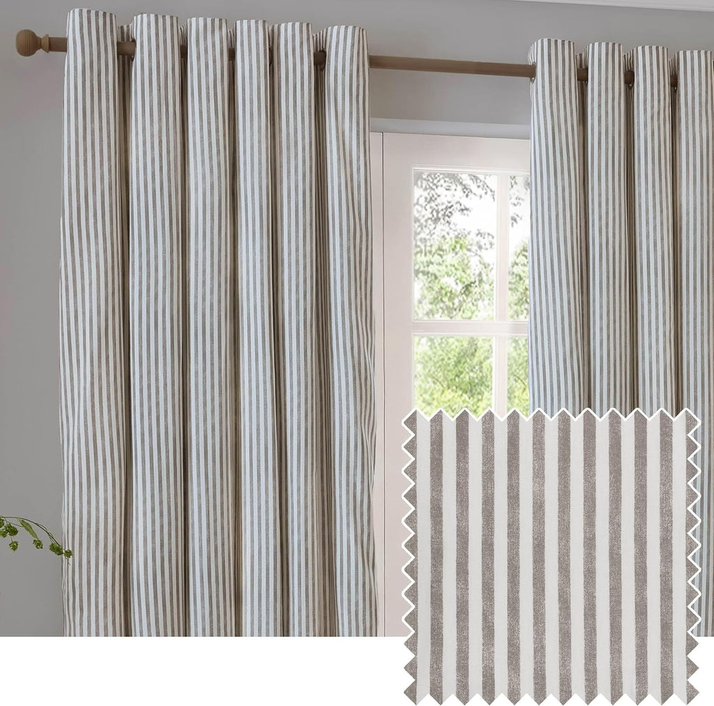 Yard Furn Hebden Eyelet Curtain Pair Ultra Soft Cotton Striped 117x137cm