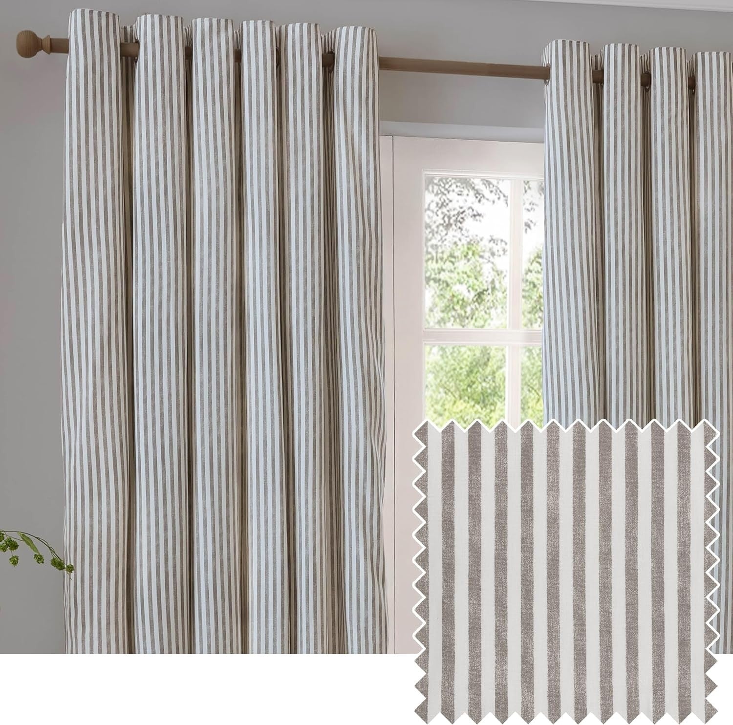 Yard Furn Hebden Eyelet Curtain Pair Ultra Soft Cotton Striped 117x137cm