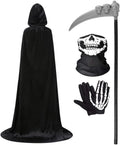 Halloween Black Hooded Cloak Women Men Velvet Fabric Long Cloak Grim Reaper Cost