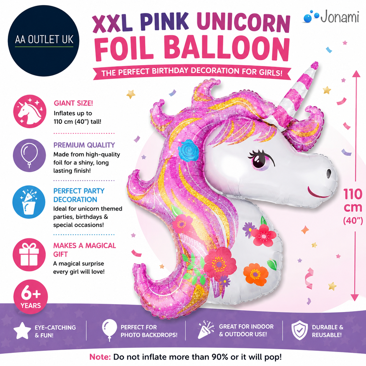 Unicorn Birthday Decoration Party Giant XXL Pink Foil Unicorns Balloons