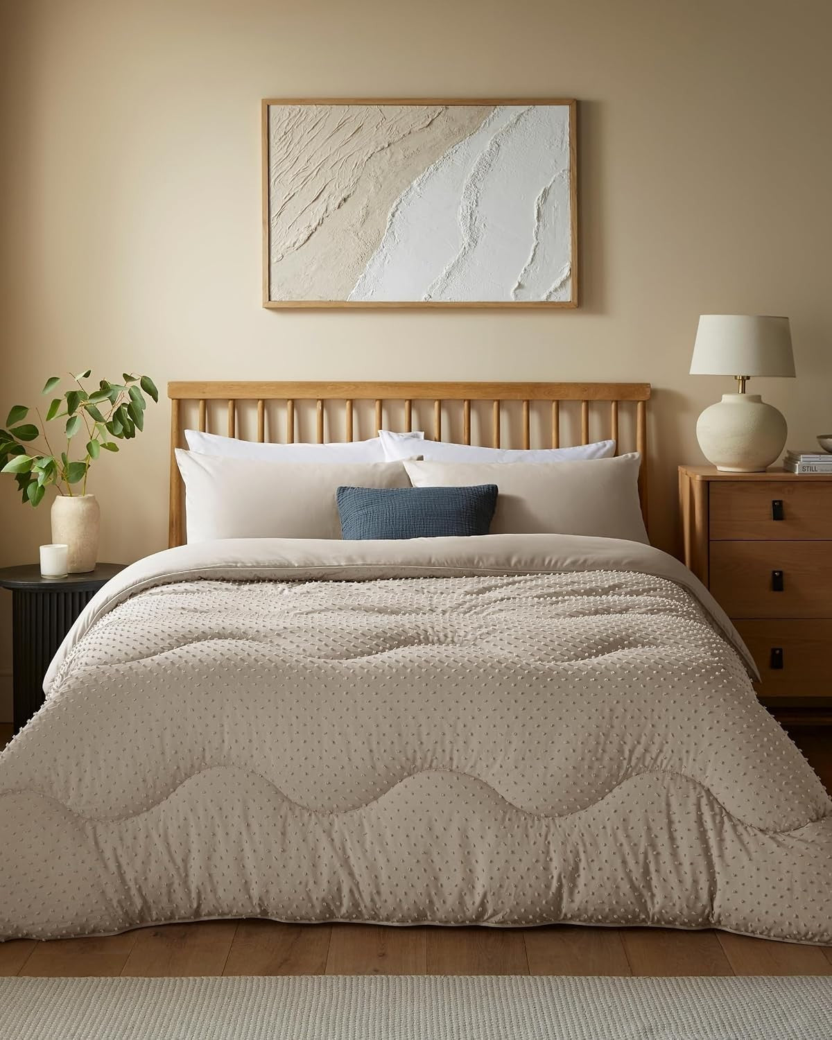 Night Lark Coverless Duvet 4.5 Tog Tufted Dots Natural Oat King Size Smartfil