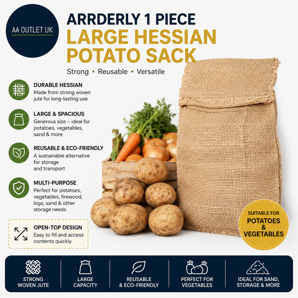 Arrderly 1pc Large Hessian Potato Sack Reusable Woven Sand Storage Vegetable