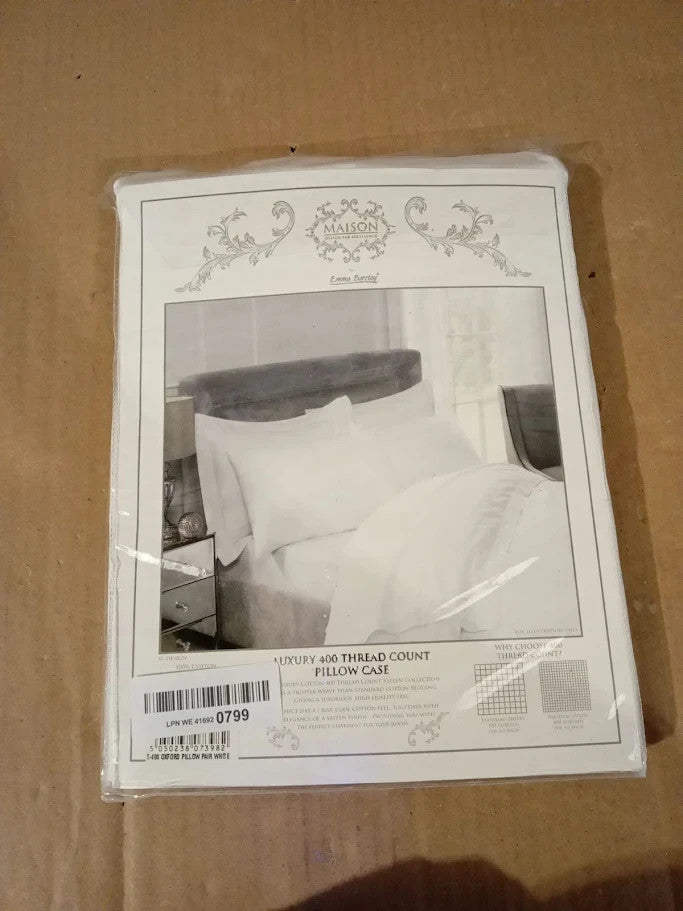 400 Thread Count Cotton Oxford Pillowcase Cotton Pair White 75x50cm New