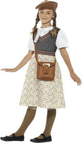 Smiffys Evacuee School Girl Costume Grey Dress Hat Bag Name Tag Large 12+ New
