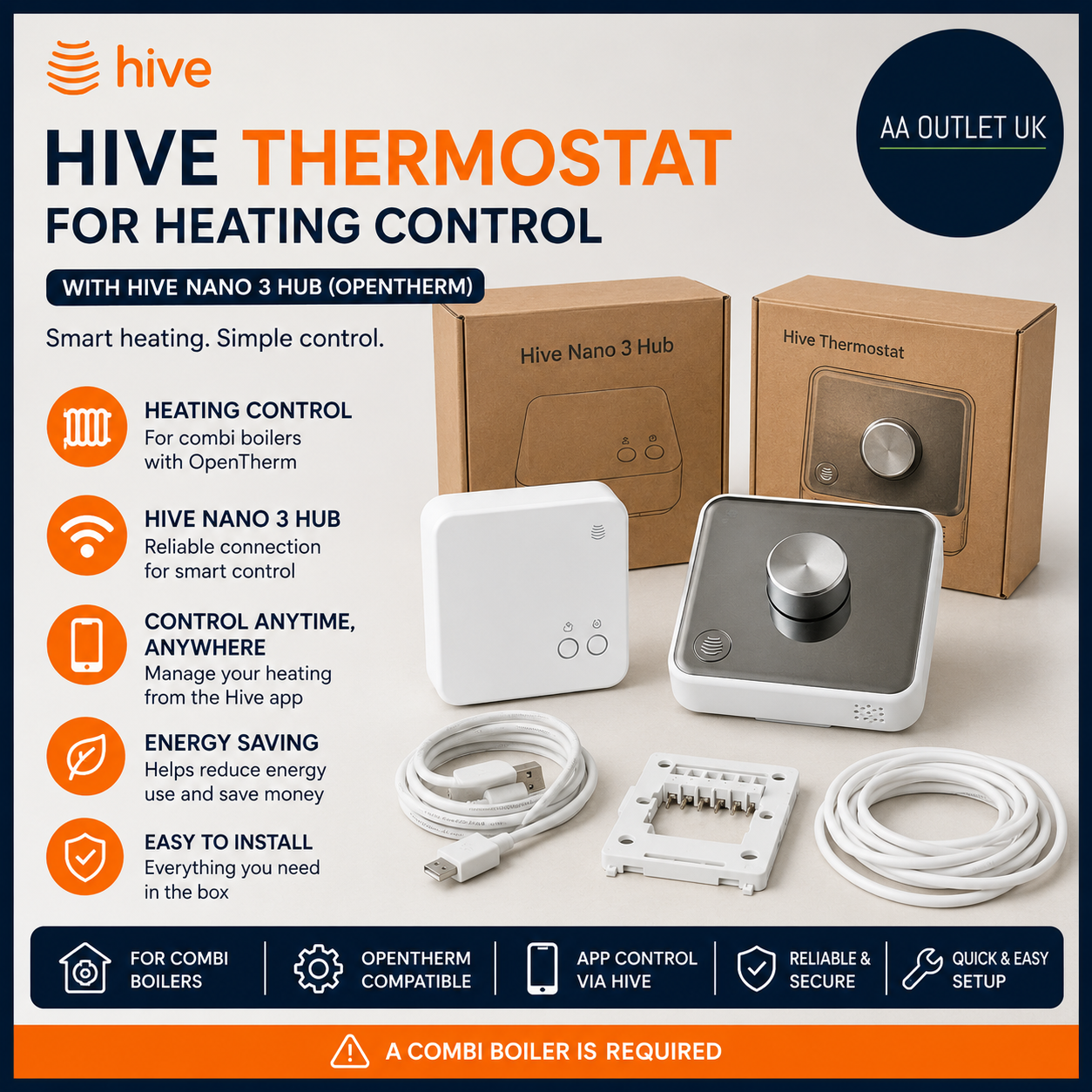 Hive Thermostat Nano3 Heating Control Boilers White A Combi Boiler Required