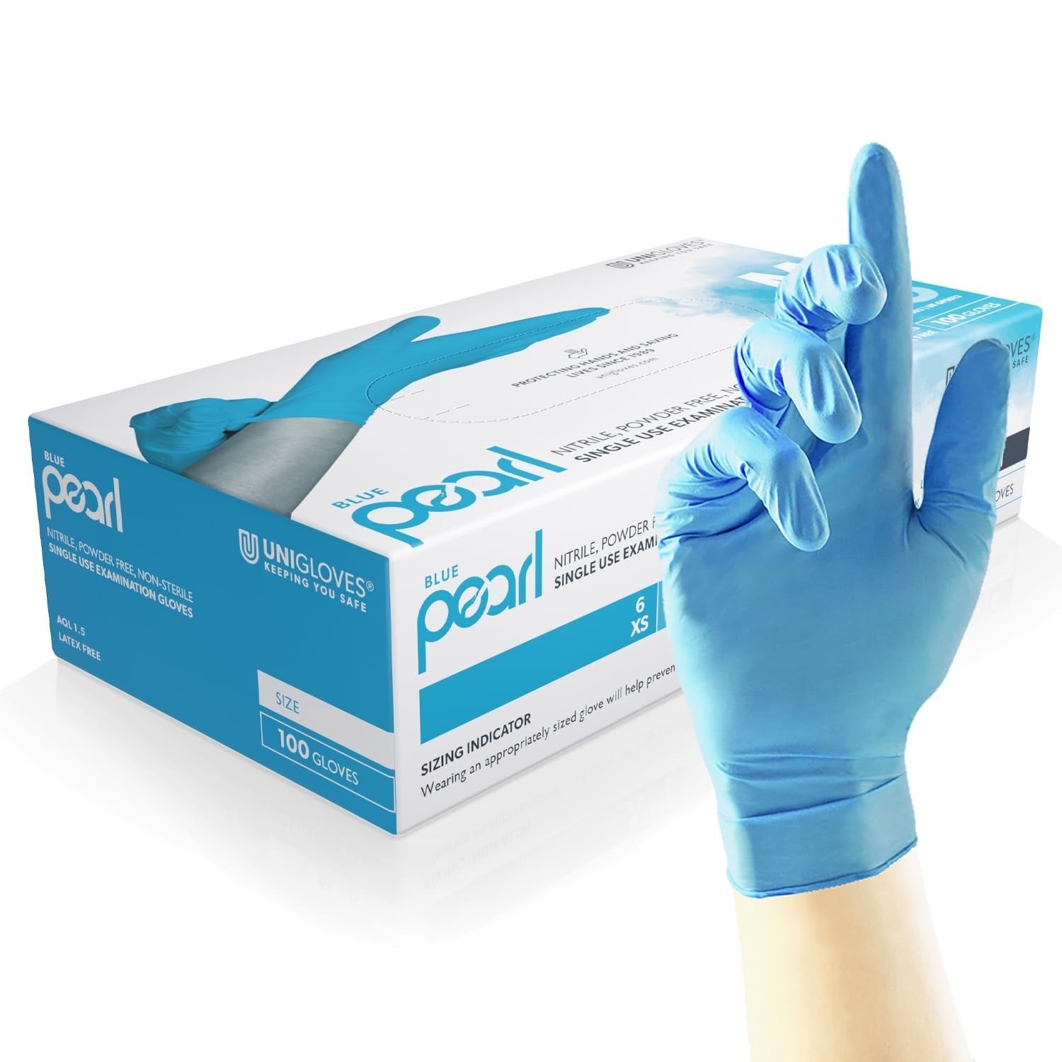 Unigloves Blue Pearl Nitrile Gloves Medium  Powder Latex Free Durable Design New