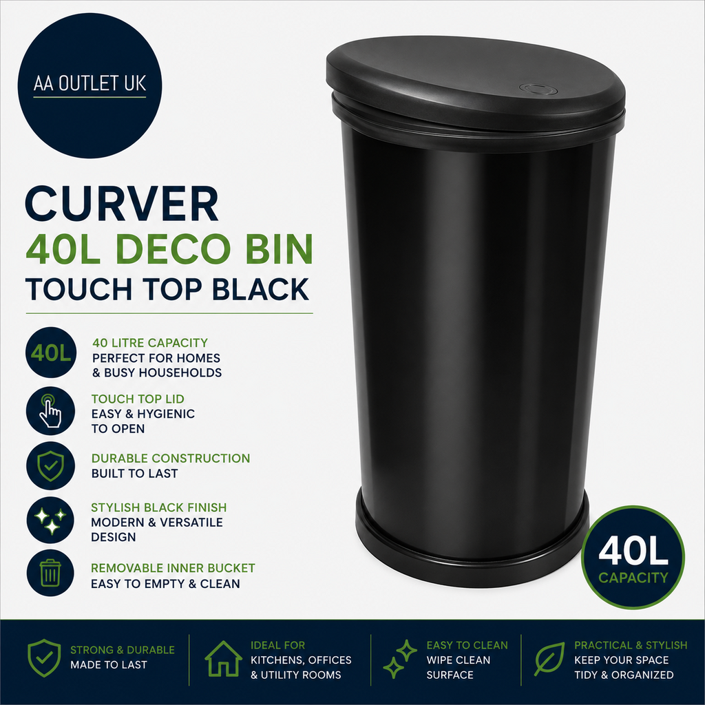 Curver 40Litre Deco Bin Touch Top Kitchen Made From Resin Black 67x34x29cm