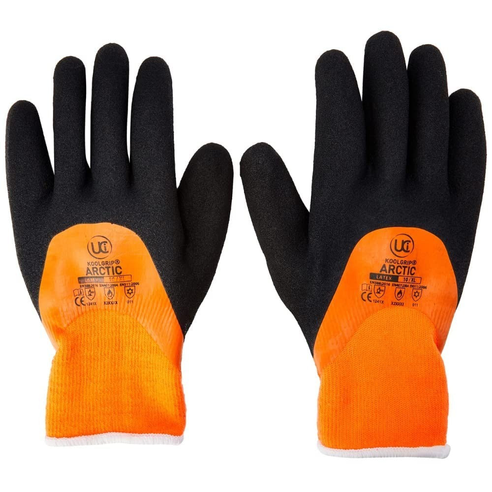 Uci Koolgrip Arctic Thermal Dual Latex Waterproof Grip Gloves Orange 10/XL New