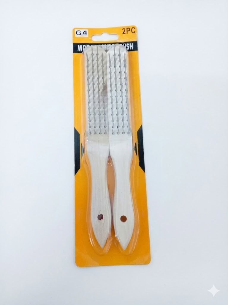 G4GADGET 2 Pieces Wooden Wire Brush Set 4 Row Steel Bristles Rust Removal New