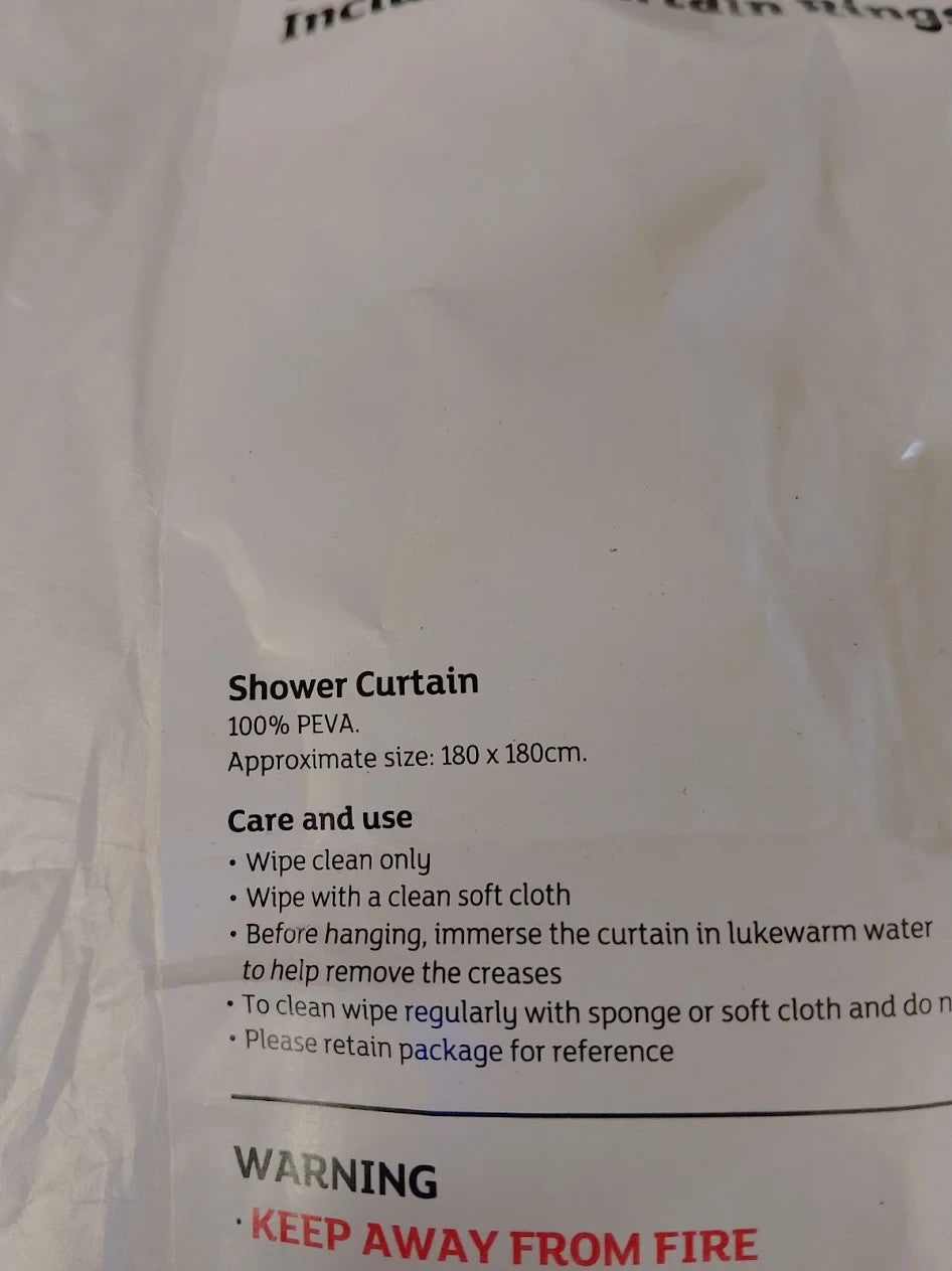 Home Essentials Plain Shower Curtain White 180x180cm Hand Wash Only New