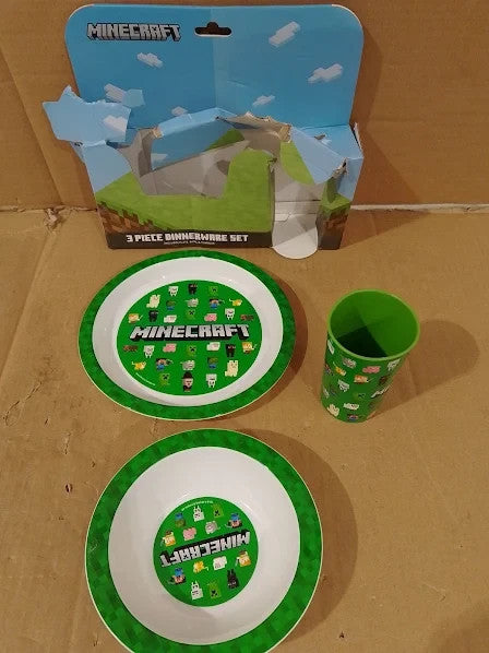 Minecraft 3pcs Dinner Set One Dinner Plate Soup Bowl Tumbler BPA Free 21cm