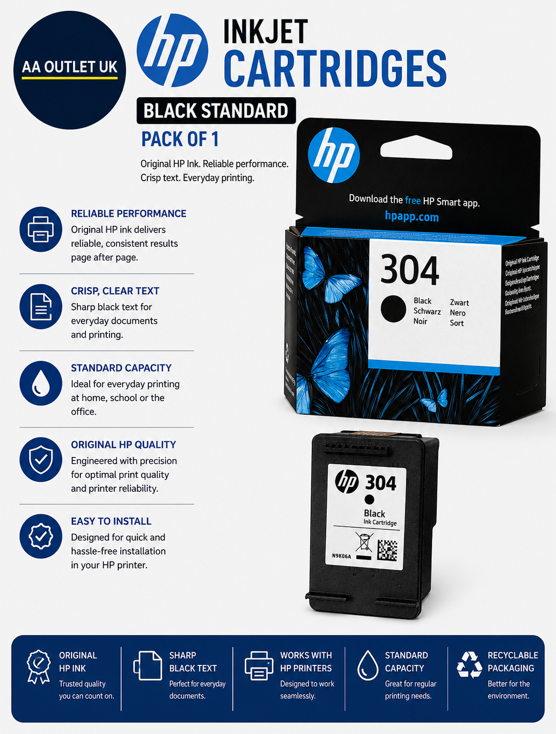 HP Inkjet Cartridges Black Standard Reliability 1 Pieces N9K06AE