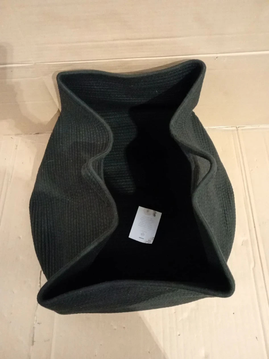 JOJOSEE Large Woven Laundry Storage Basket 55x38x30cm Black Cotton Rope