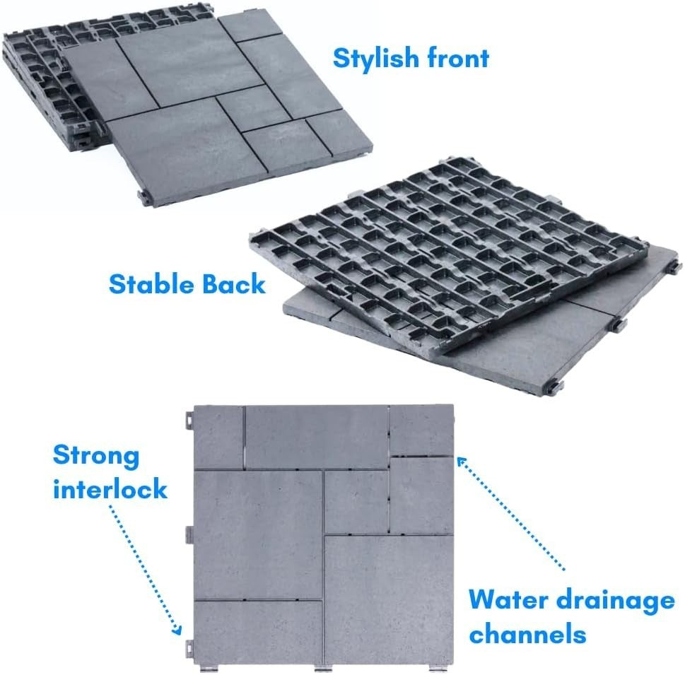 Nicoman 10pcs Decking Tile 30x30cm Cosmopolitan Patio Terrace Grey Hot Tub New