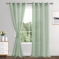 XWZO Linen Look Voile Curtains Bean Green 2 Panels Semi Transparent 55x95in