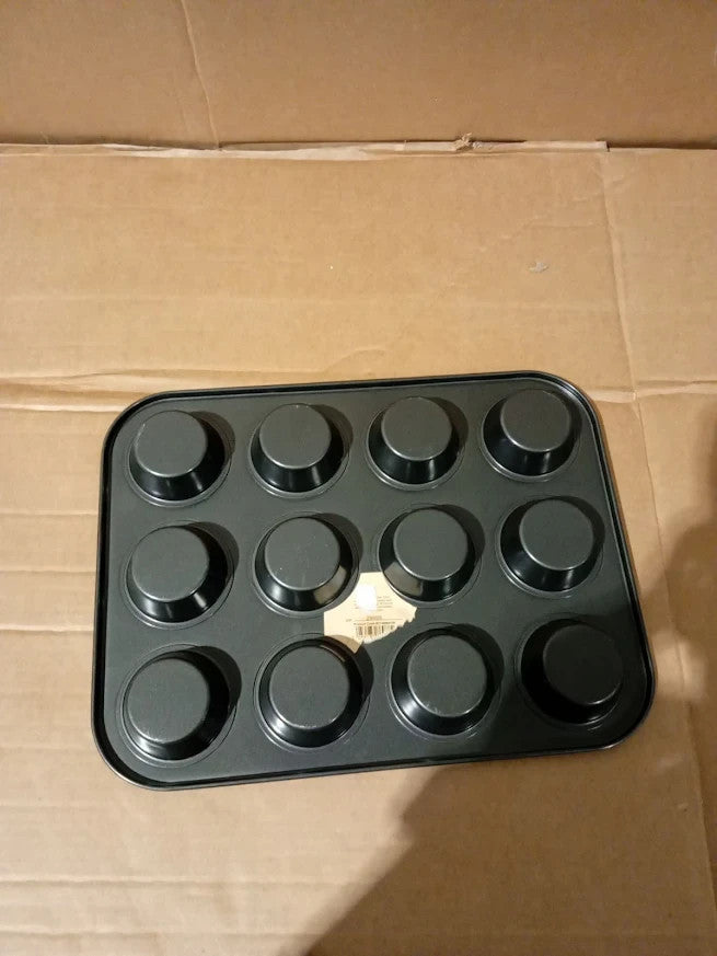 G4GADGET Nonstick 12 Cup Muffin Tray Cupcake Baking Tin Oven Safe Black New