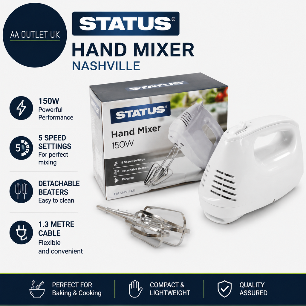 Status Nashville 5 Speed Hand Mixer Electric Hand Held White 150w 1.3m Cable