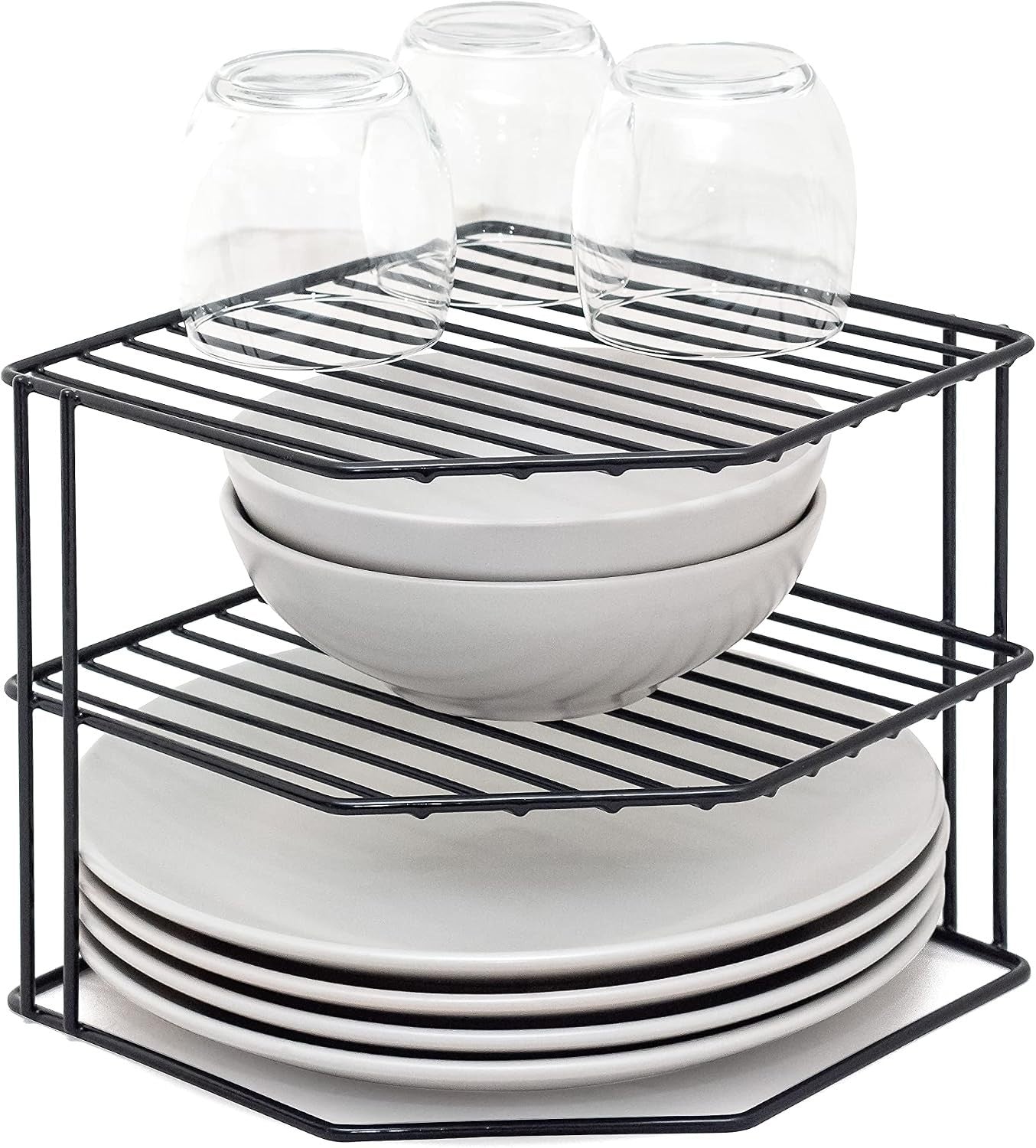 Simplywire 3 Tier Plate Rack Kitchen Cupboard Organiser Black Plastic New