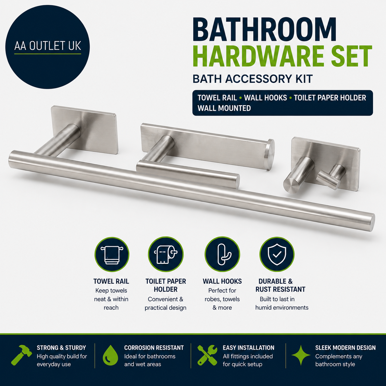 Ibergrif Bathroom Hardware Set Bath Accessory Kit Towel Rail Wall M34452A