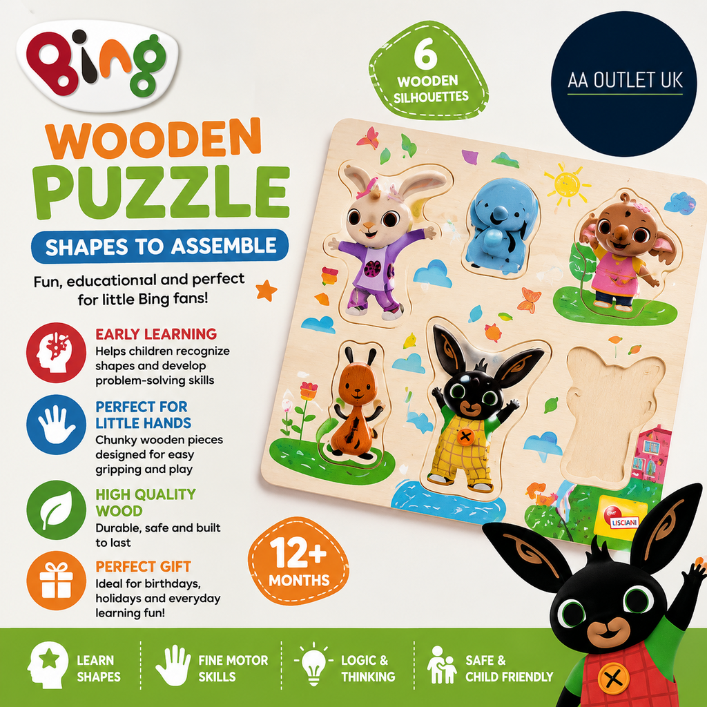 Lisciani Bing Wooden Puzzle Shapes Assemble Baby Educational Learning Shape 1+