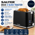 Salter Deco 2 Slice Toaster 7 Browning Levels 900W Black Wide Slots Black