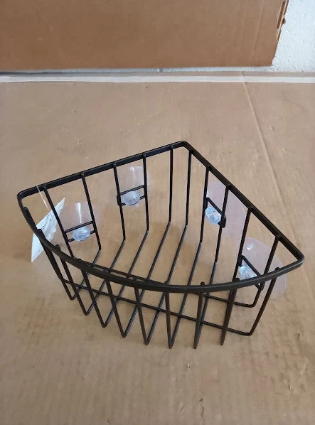 Home In Shower Corner Basket Black Handy Suction Pad Steel 10x20.5x15cm New