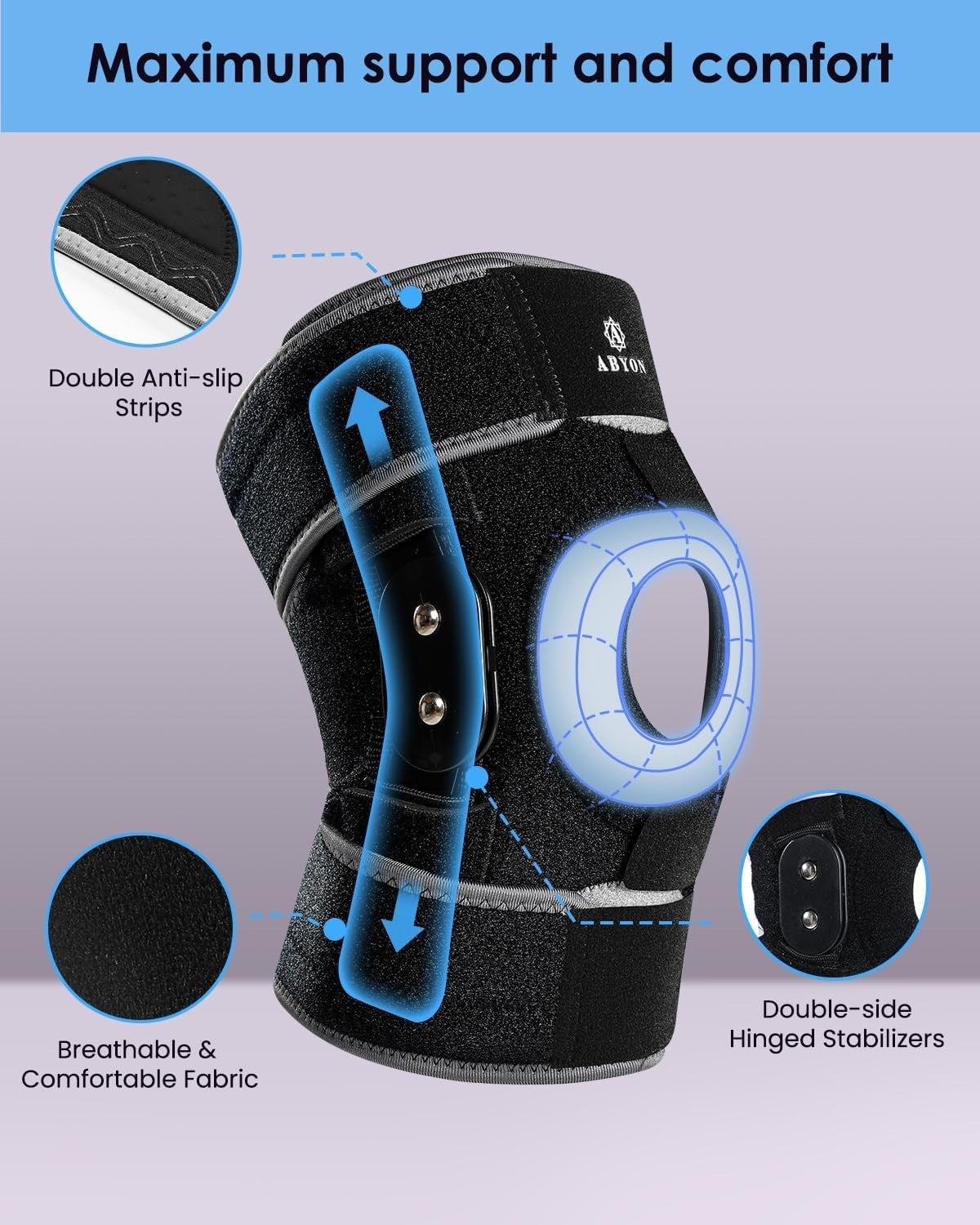 Abyon Hinged Knee Brace Men Women Maximum Support Metal Side Large New