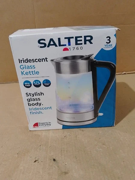 Salter Illuminating Iridescent Glass Kettle 1.7L Blue LED 360 Swivel Base 2200W
