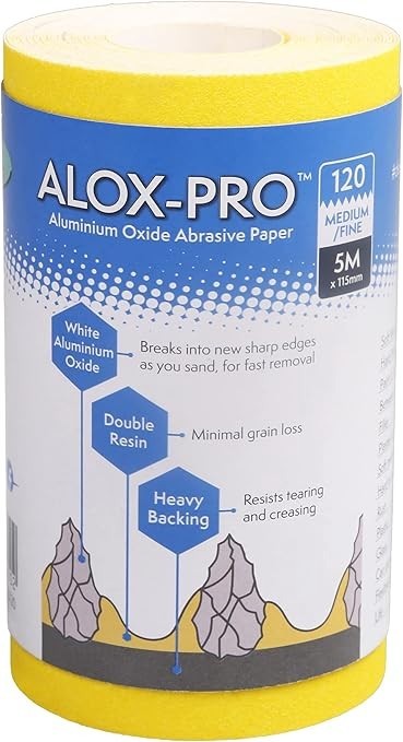 Axus Decor Alox-Pro Sandpaper Roll 120 Grit 5mx115mm Aluminium Oxide Design New