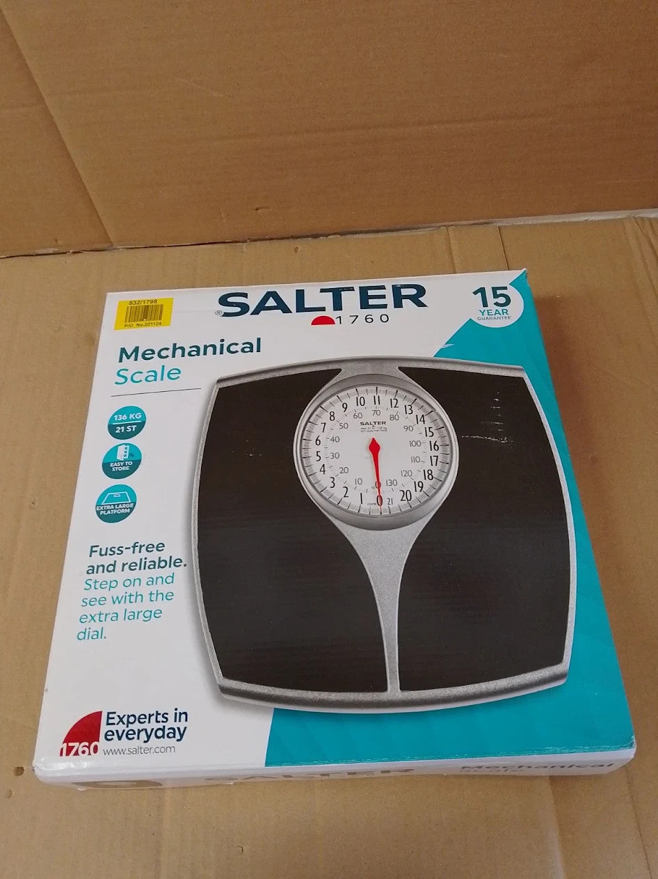 Salter Mechanical Bathroom Scales Black Easy Read 5.5x30x30cm 135kg Capacity