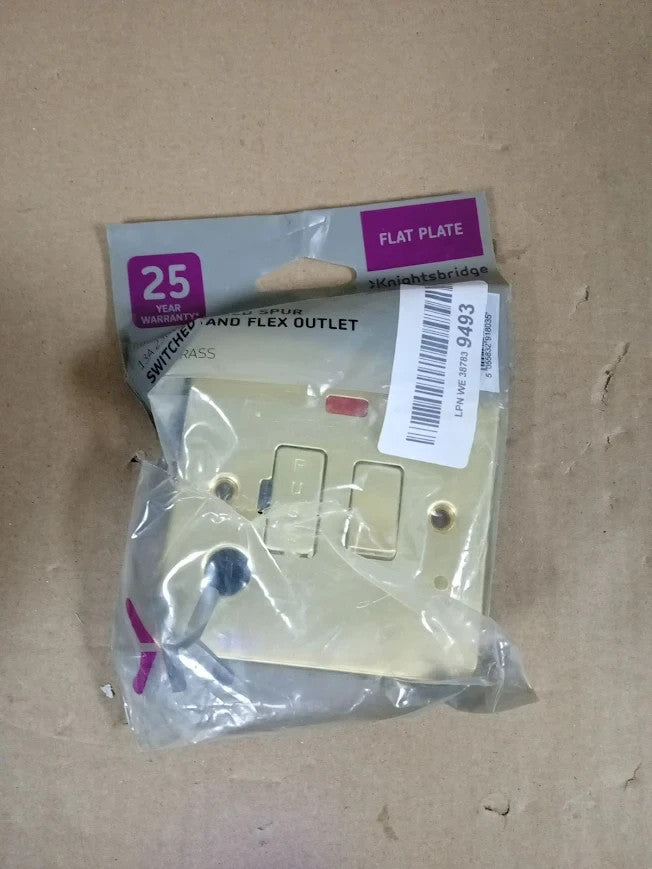 Knightsbridge Brushed Brass FP6300FBB Flat Plate 13A Switched Fused Spur New