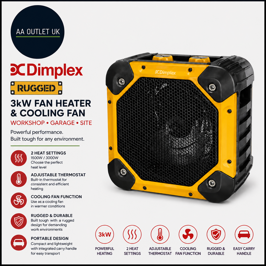 Dimplex RUG3TS 3kW Fan Heater Cooling Fan Workshop Thermostat 2 Heat Heavy Duty
