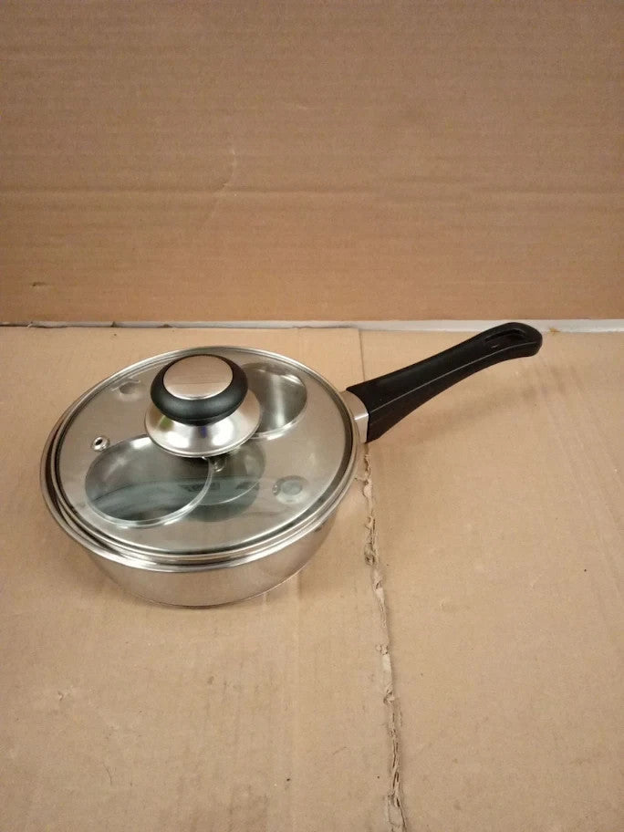 Judge Essentials Two Cup Egg Poacher Stainless Frying Pan 16cm Glass Lid New