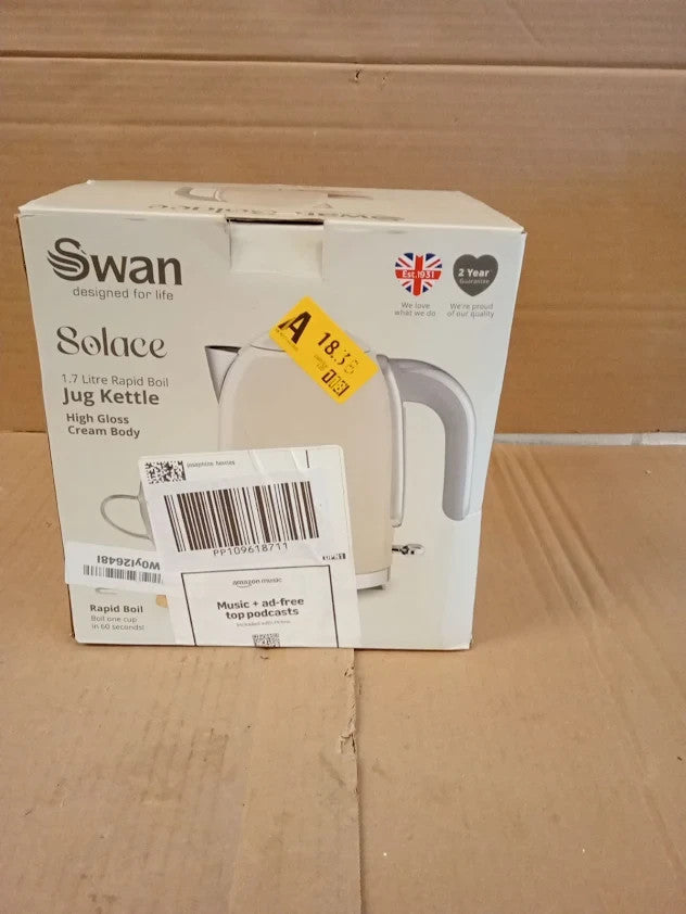 Swan SK19026CRM Solace Cordless Kettle Premium Stainless High Gloss 1.7L 3kw New