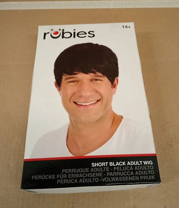 Short Black Wig Men 1970s Party Cosplay Festival Halloween Costume Accessory New