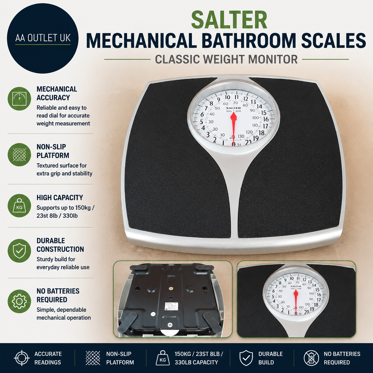 Salter Black Mechanical Bathroom Weighing Scales Classic Weight Monitor