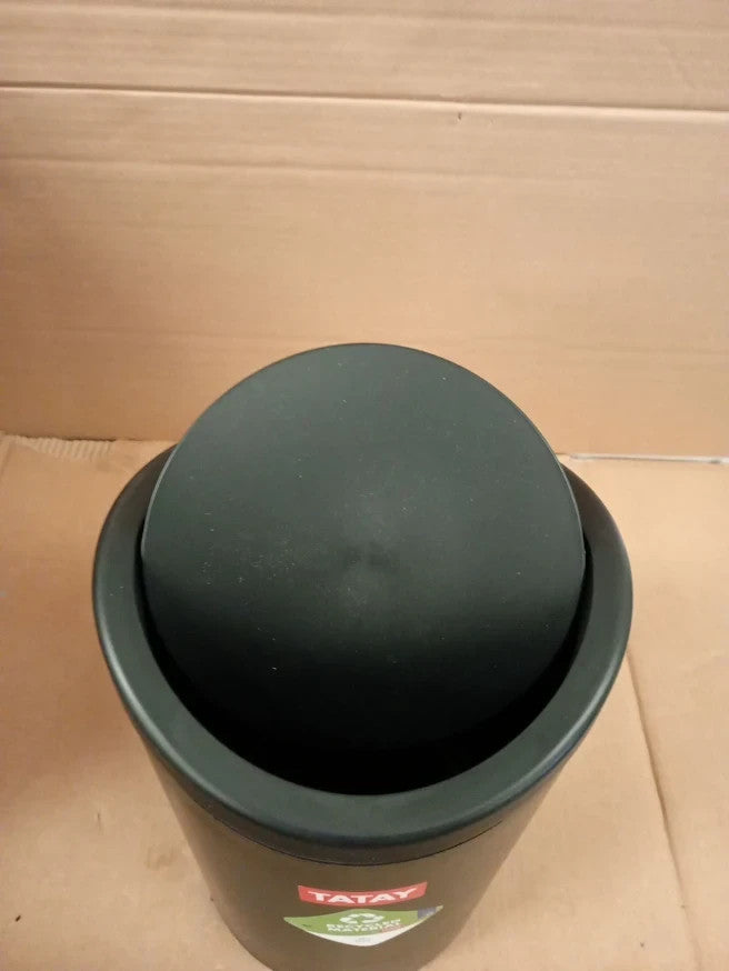 TATAY 6L Bathroom Bin Swing Lid Compact Black Plastic Toilet Bin Durable New
