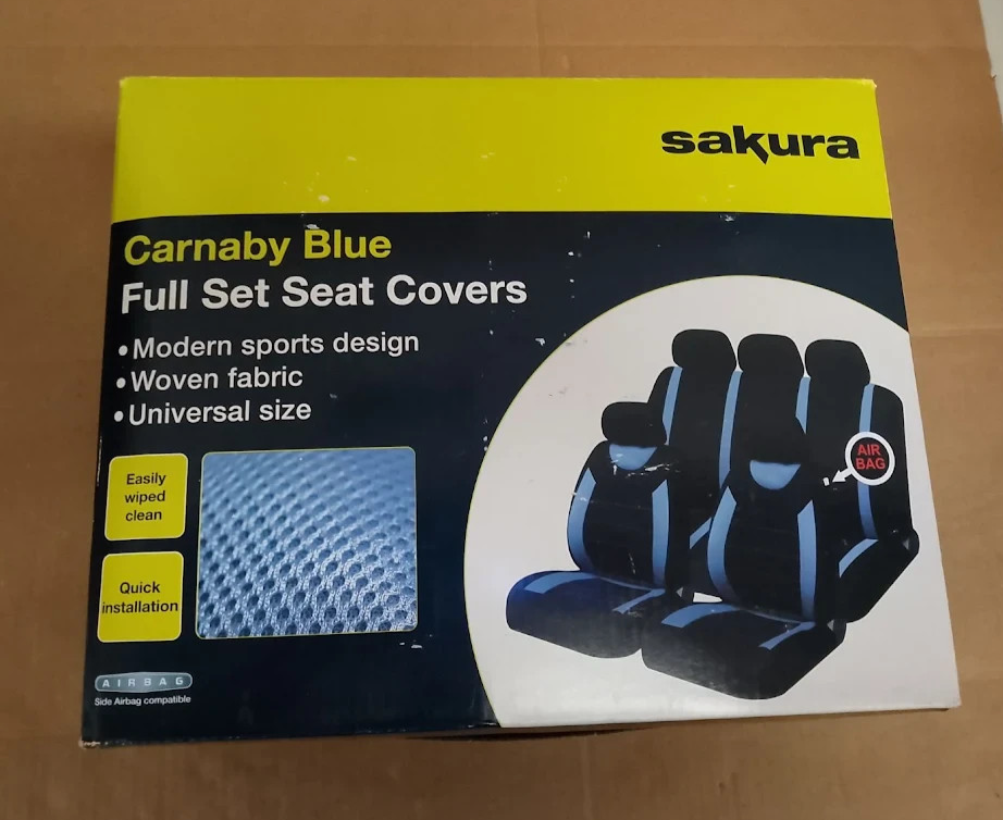 Sakura SS5292 Car Seat Headrest Covers Carnaby Blue Universal Full Set Design