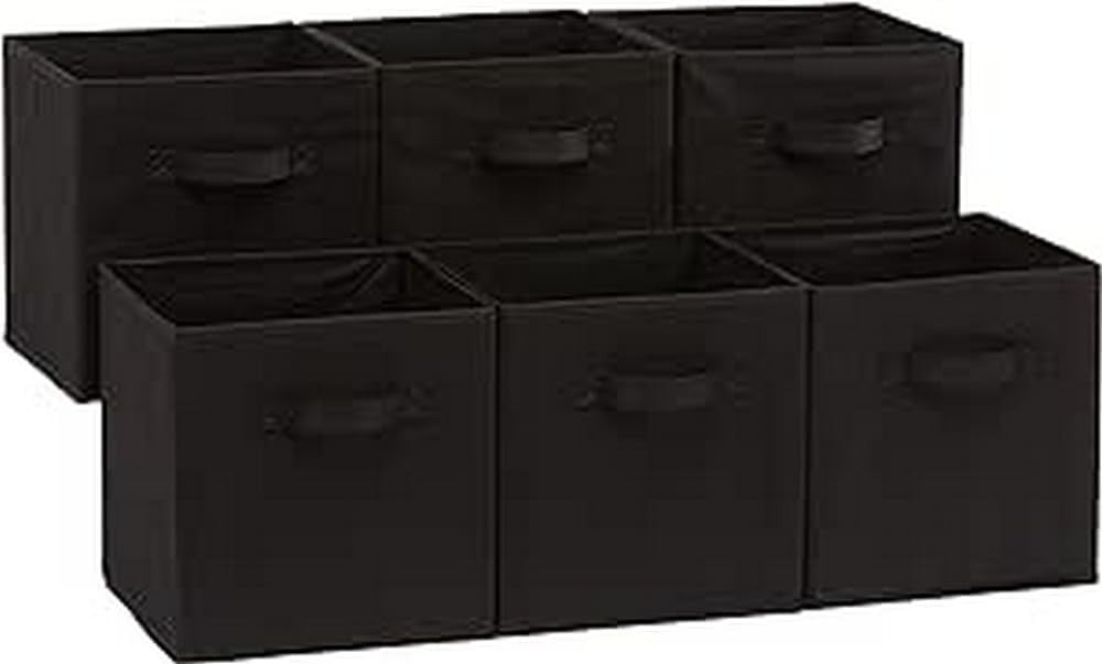 Amazon Basics Collapsible Fabric Storage 26.6x26.6x27.9cm 6 Pieces Black New